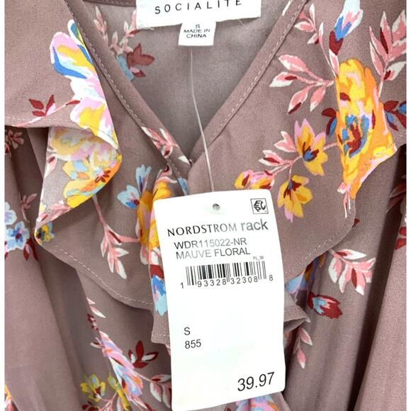 Socialite Ruffle Print Wrap Midi Dress Size Small NWT $40 MSRP - Picture 4 of 6